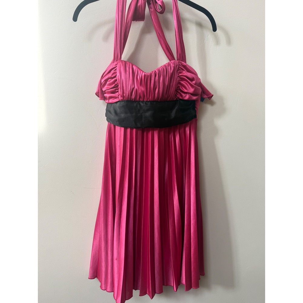 Vintage Y2K Studio Y Pink Satin Halter Dress Coquette Party Formal ALine‎ Size S